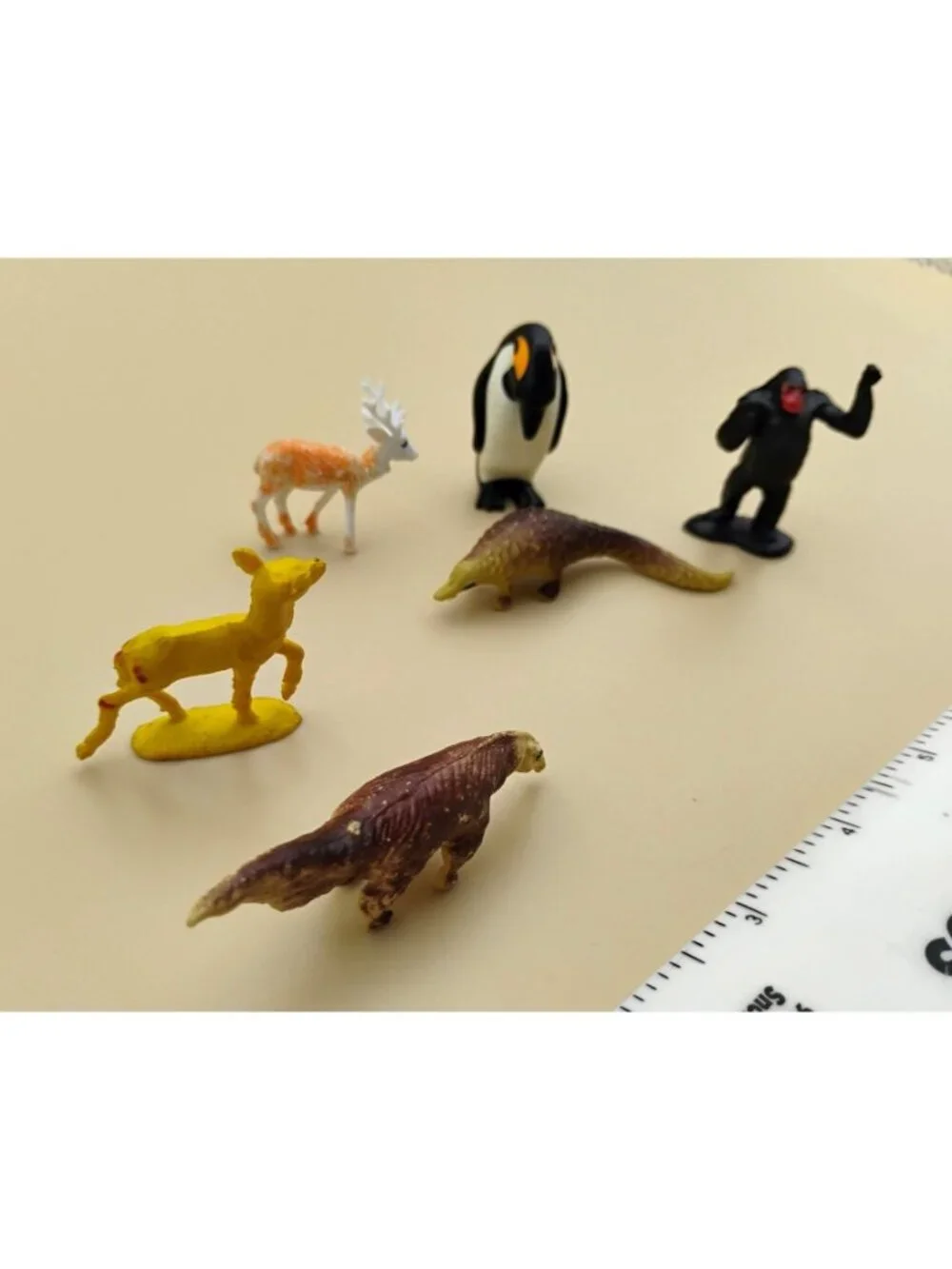 Vtg Miniature Animal Figurines Set Of 6 Deer Anteater Penguin Pangolin Gorilla